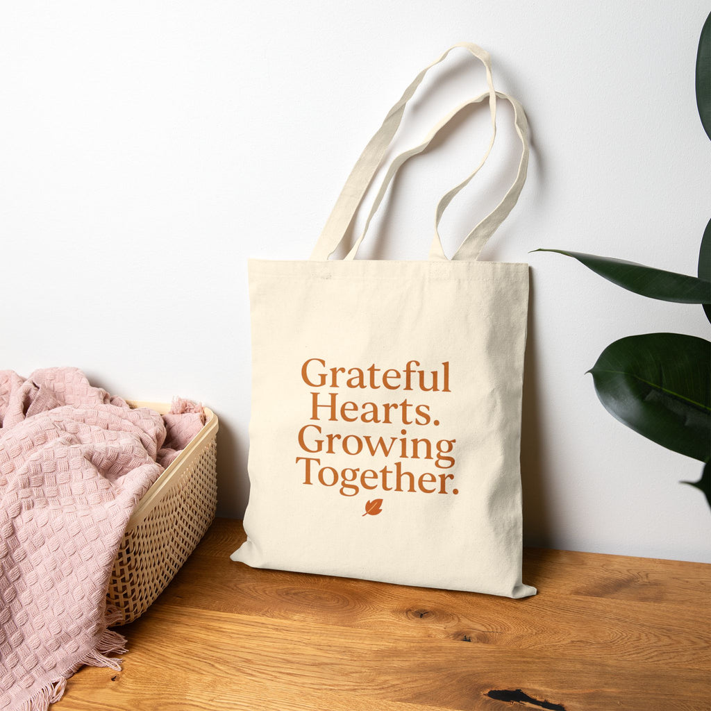 Thanksgiving Tote Bag - Grateful Hearts & Happy Thanksgiving Design
