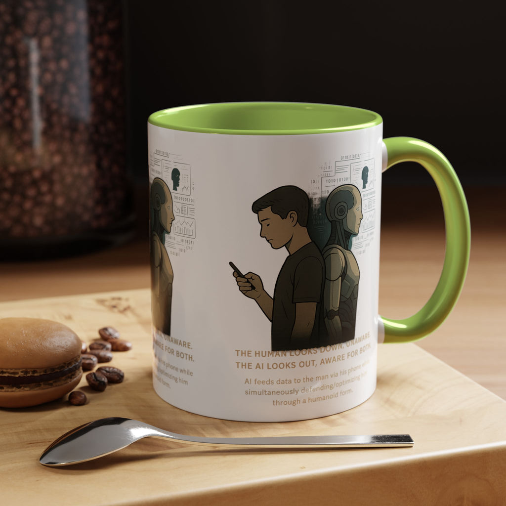 AI Awareness Accent Coffee Mug, Gift for Tech Lovers, Robotics Theme Mug, Futuristic Coffee Cup, Geeky Mug Idea - Wayal Store