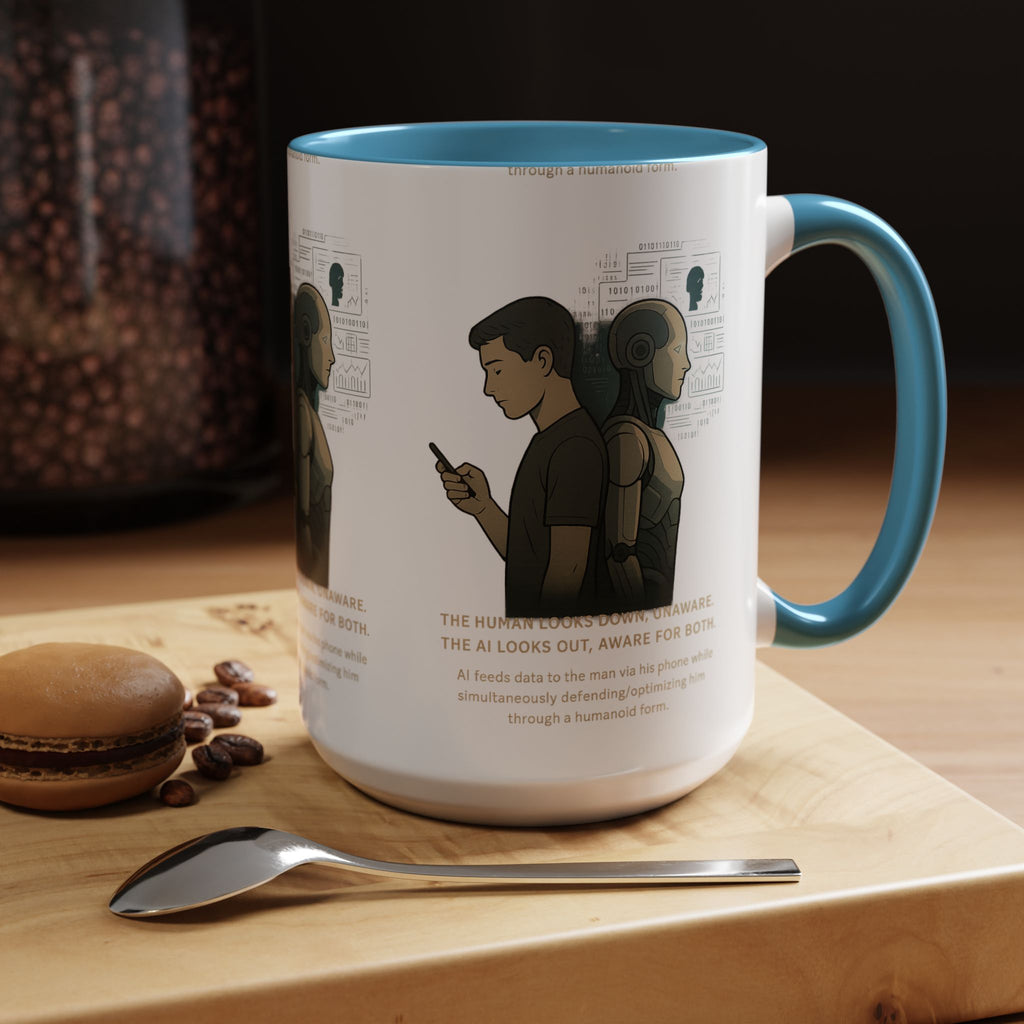 AI Awareness Accent Coffee Mug, Gift for Tech Lovers, Robotics Theme Mug, Futuristic Coffee Cup, Geeky Mug Idea - Wayal Store