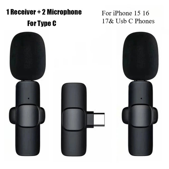 Wireless Lavalier Microphone For iPhone 15/16/17 Series Android Devices Noise Cancelling Mini Lapel Microphone for Vlogging Mic - Wayal Store