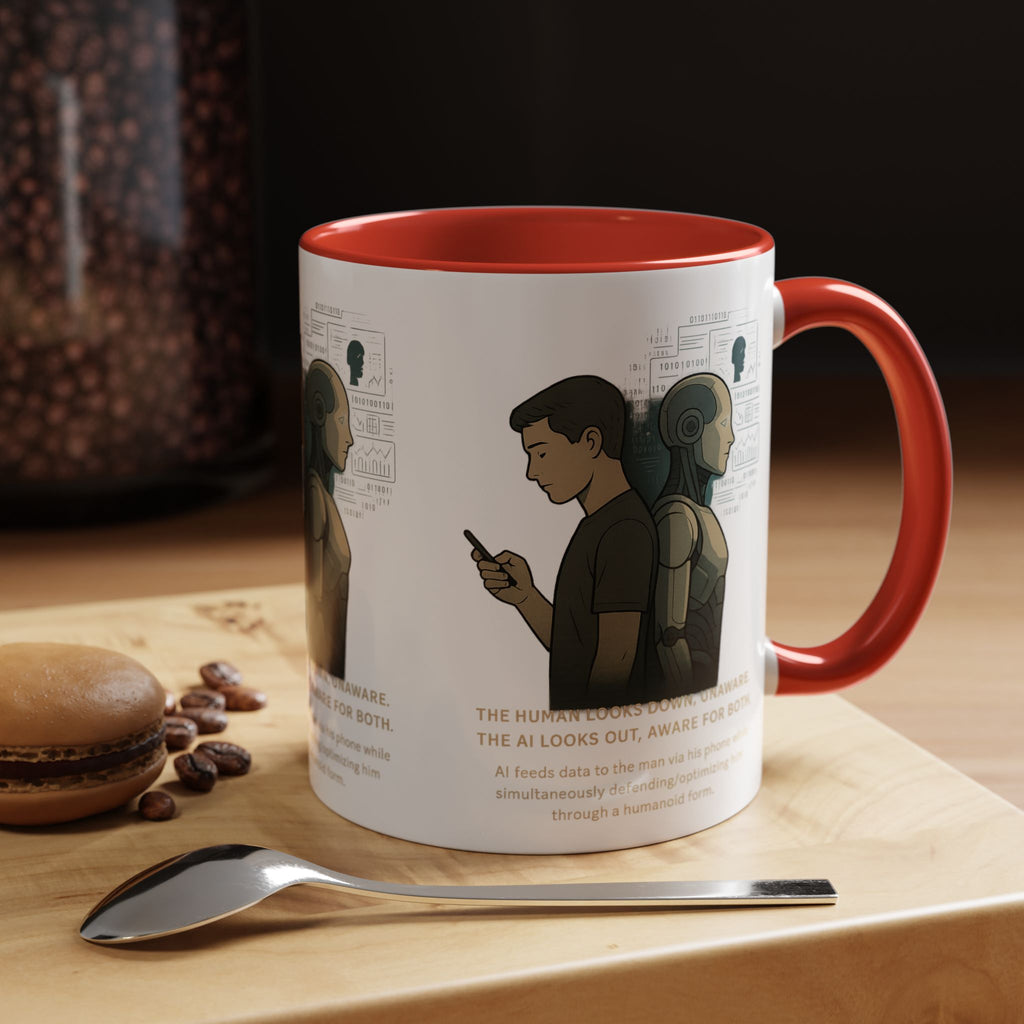 AI Awareness Accent Coffee Mug, Gift for Tech Lovers, Robotics Theme Mug, Futuristic Coffee Cup, Geeky Mug Idea - Wayal Store