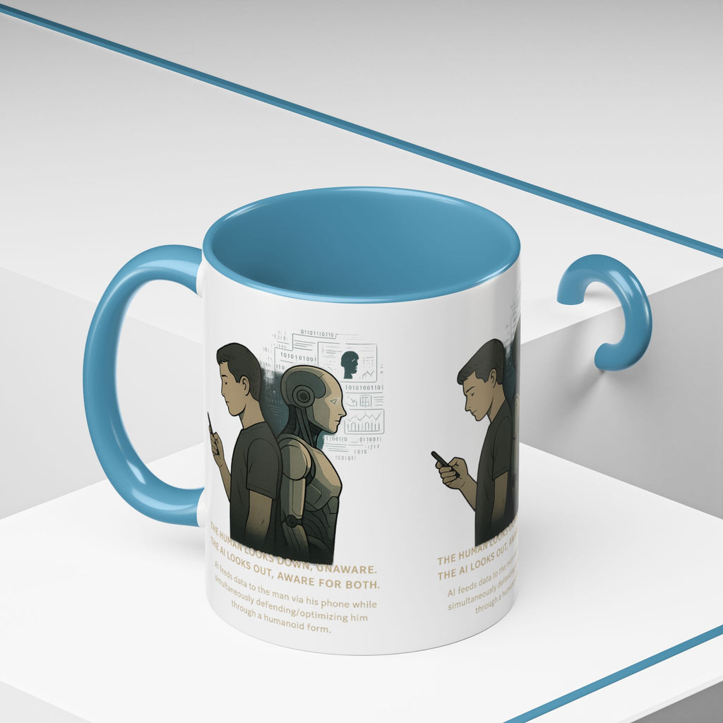 AI Awareness Accent Coffee Mug, Gift for Tech Lovers, Robotics Theme Mug, Futuristic Coffee Cup, Geeky Mug Idea - Wayal Store