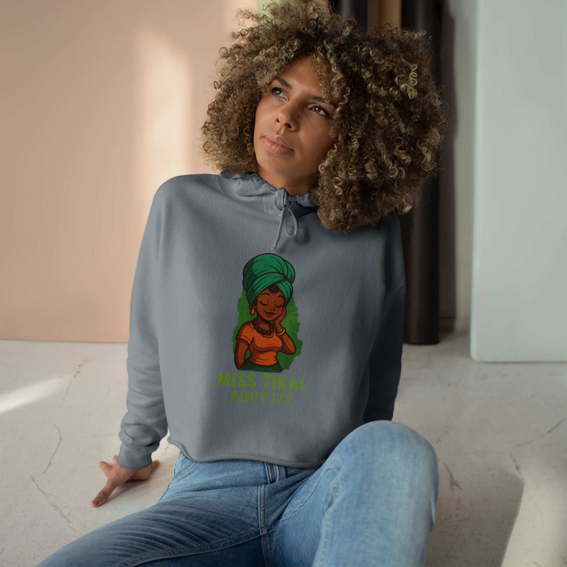 Vibrant Crop Hoodie with Miss Tikal Design, Cozy Streetwear, Perfect for Casual Outings, Gifts for Her, Summer Vibe - Wayal Store