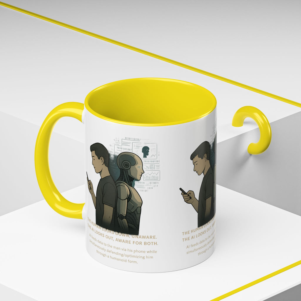 AI Awareness Accent Coffee Mug, Gift for Tech Lovers, Robotics Theme Mug, Futuristic Coffee Cup, Geeky Mug Idea - Wayal Store
