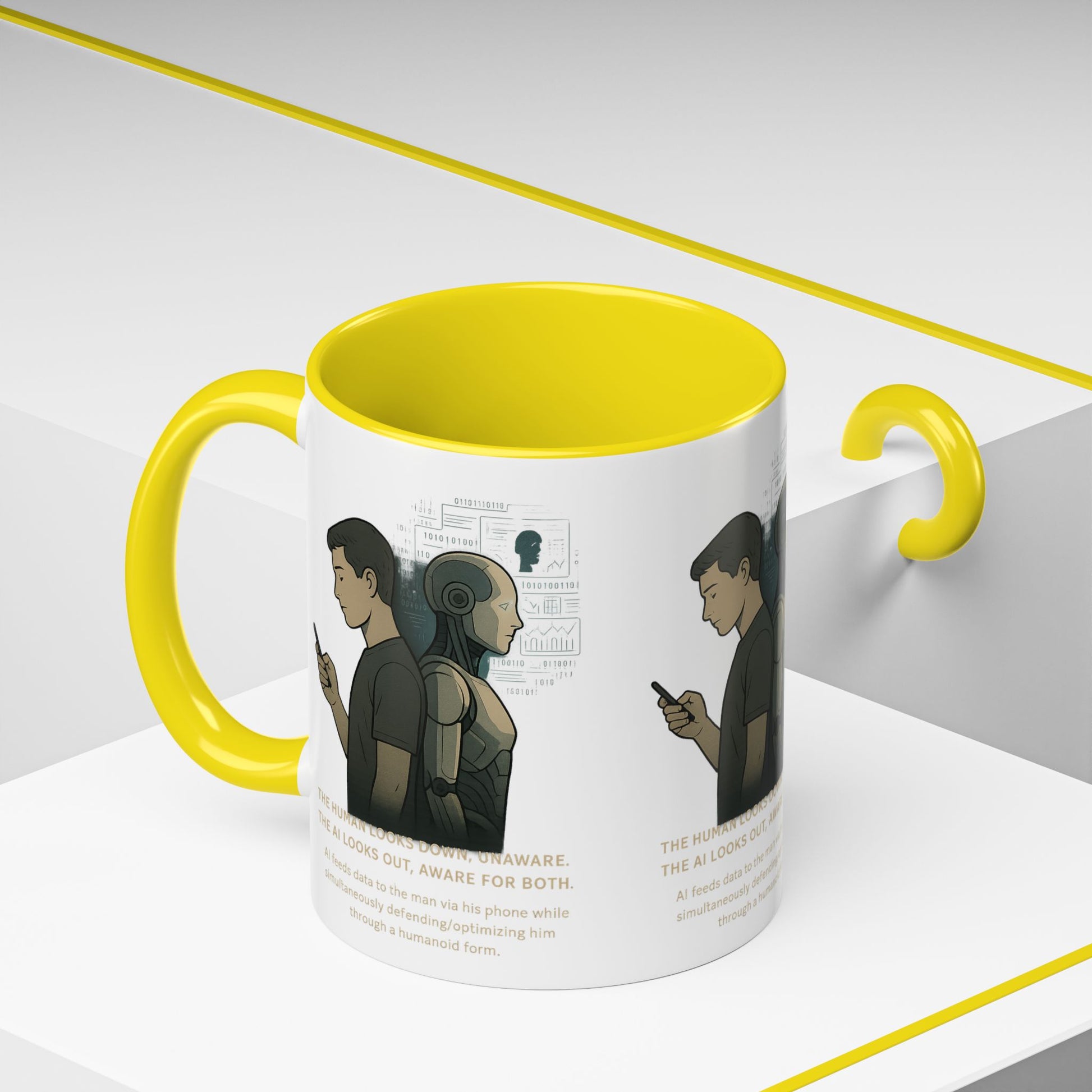 AI Awareness Accent Coffee Mug, Gift for Tech Lovers, Robotics Theme Mug, Futuristic Coffee Cup, Geeky Mug Idea - Wayal Store