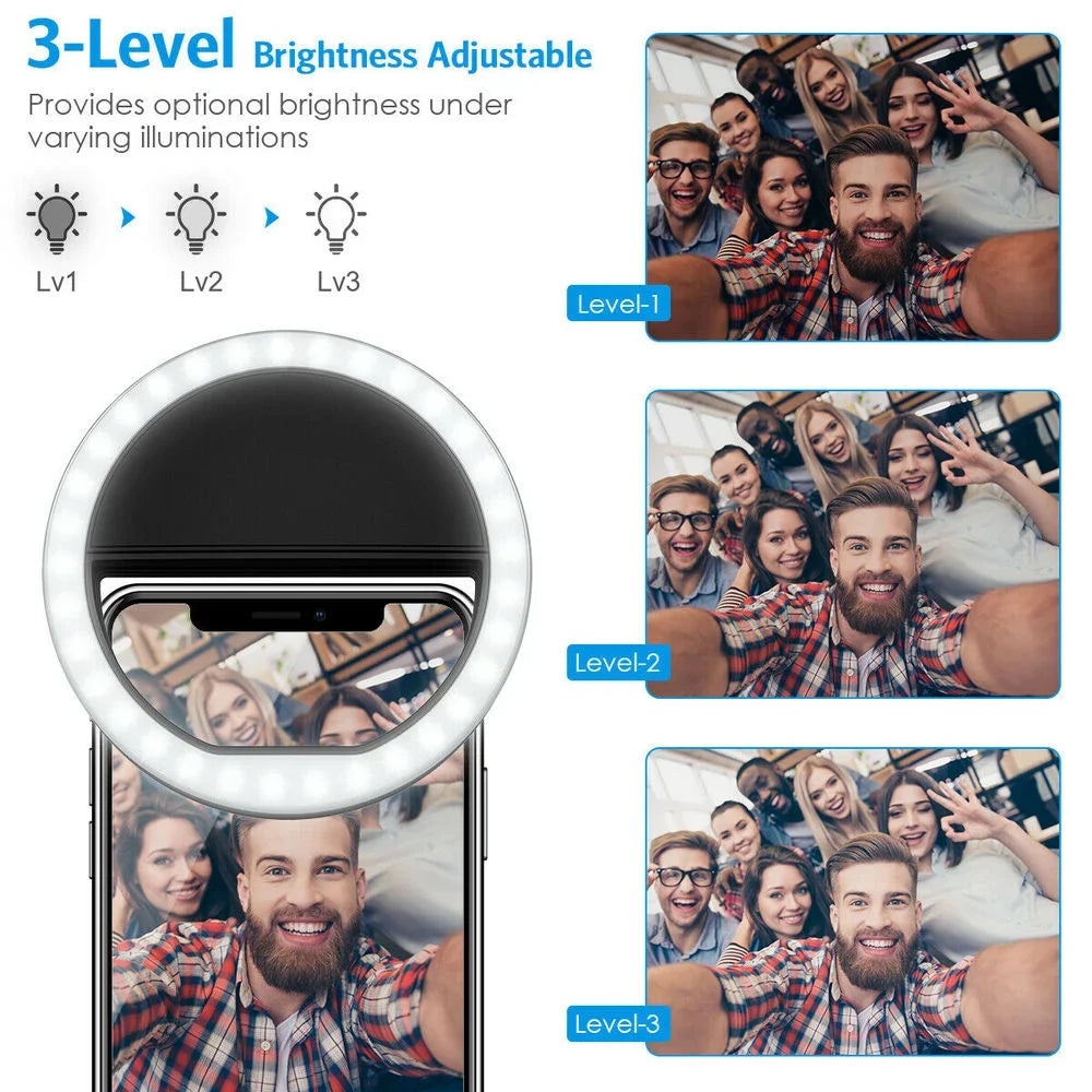 USB Charge Led Selfie Ring Light Mobile Phone Lens LED Selfie Lamp Ring for iPhone Samsung Xiaomi Huawei Phone Selfie Light - Wayal Store