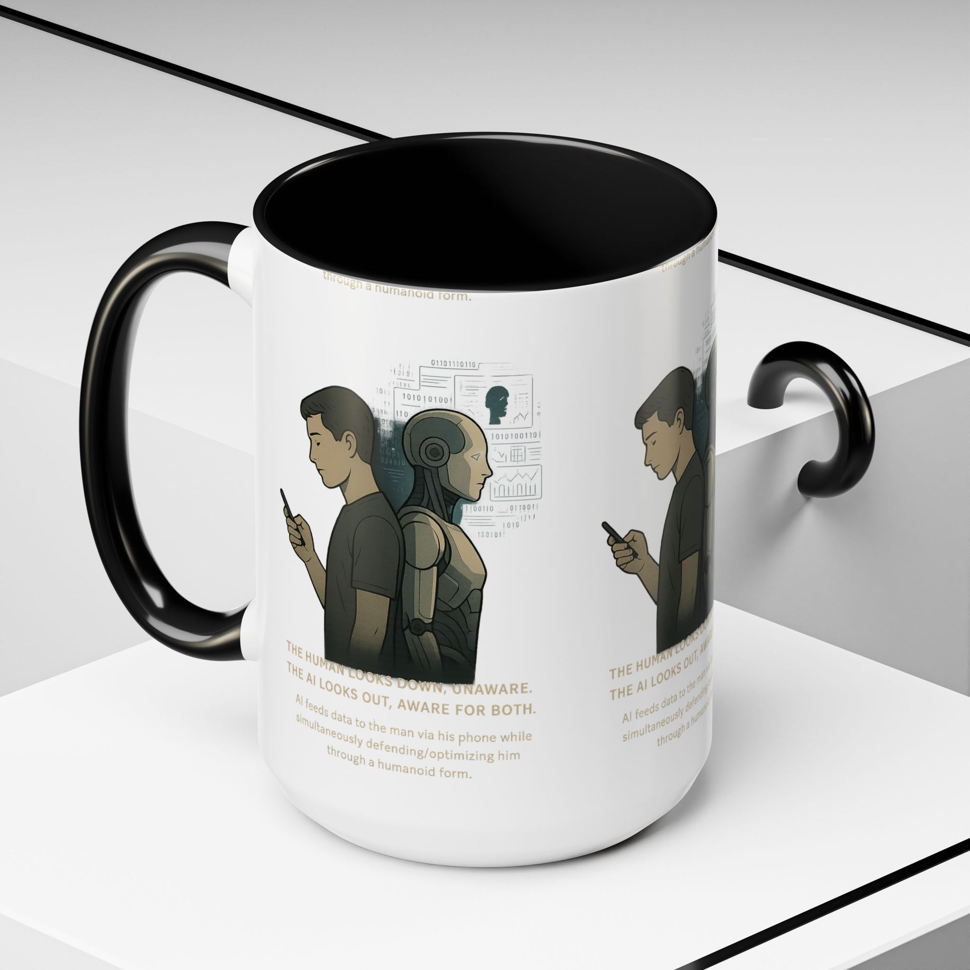 AI Awareness Accent Coffee Mug, Gift for Tech Lovers, Robotics Theme Mug, Futuristic Coffee Cup, Geeky Mug Idea - Wayal Store