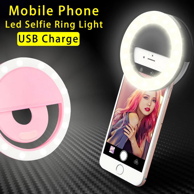 USB Charge Led Selfie Ring Light Mobile Phone Lens LED Selfie Lamp Ring for iPhone Samsung Xiaomi Huawei Phone Selfie Light - Wayal Store