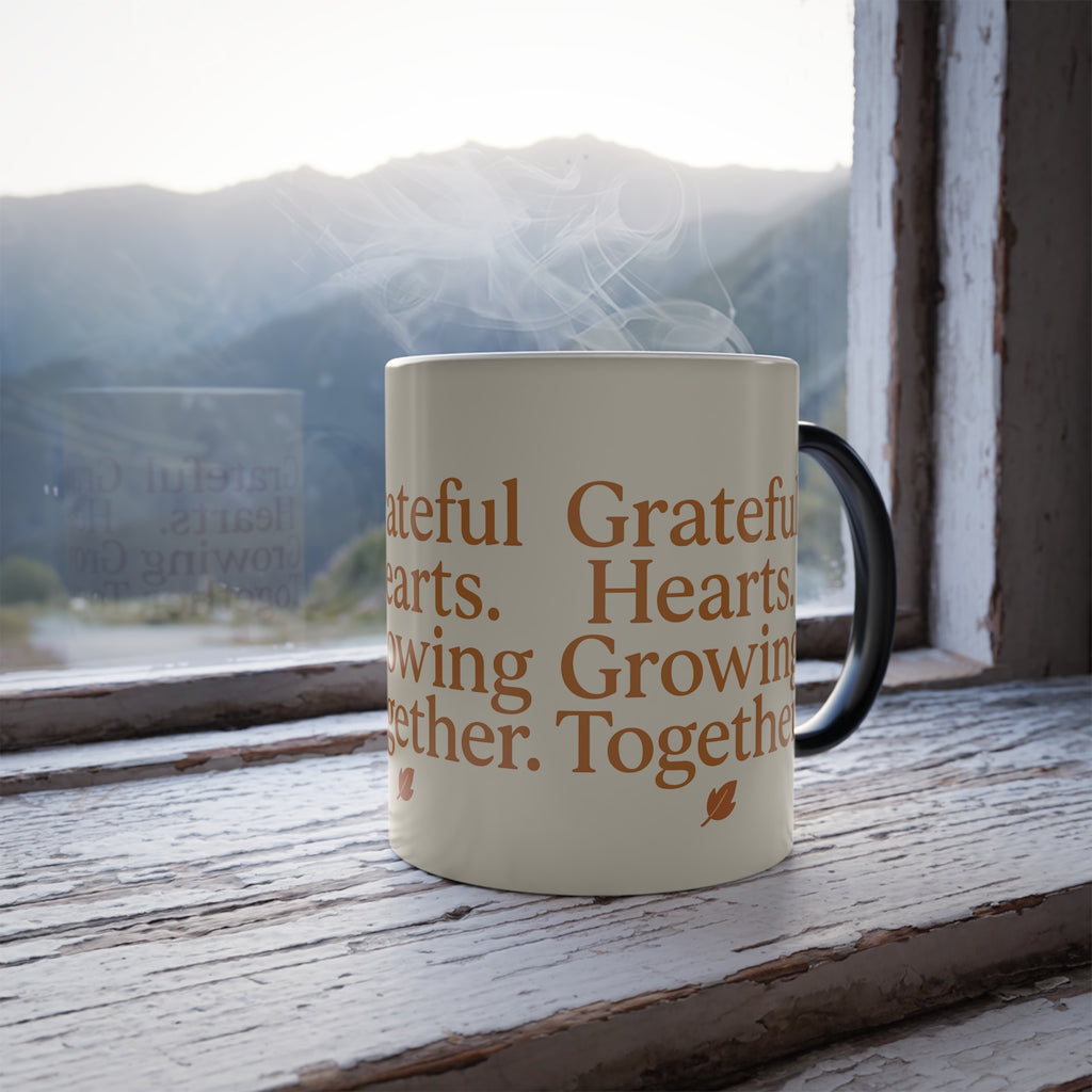 Grateful Hearts Color Changing Mug - 11oz Inspirational Coffee Cup