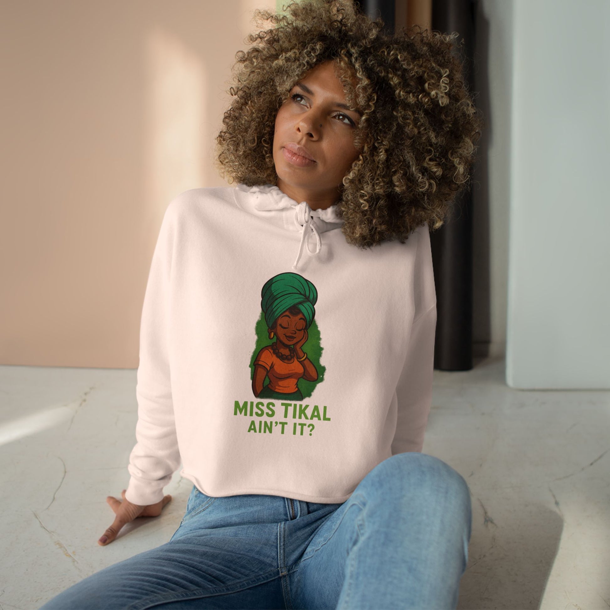 Vibrant Crop Hoodie with Miss Tikal Design, Cozy Streetwear, Perfect for Casual Outings, Gifts for Her, Summer Vibe - Wayal Store