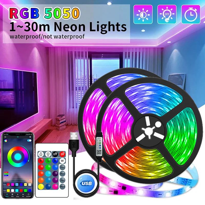 USB LED Strip Lights APP Control Color Changing 5050 RGB Led Light Flexible Lamp Tape for Room Decoration TV Backlight Diode - Wayal Store